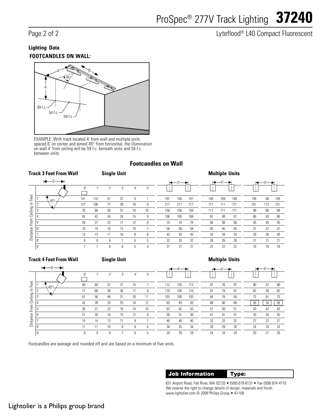 Lightolier 37240 manual ProSpec 277V Track Lighting  